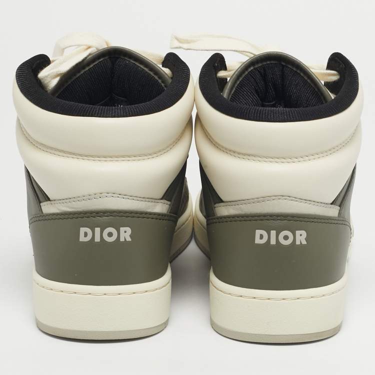 Pre Owned Christian Dior Green/Beige Leather and Canvas B27 High Top Sneakers Size 41.5