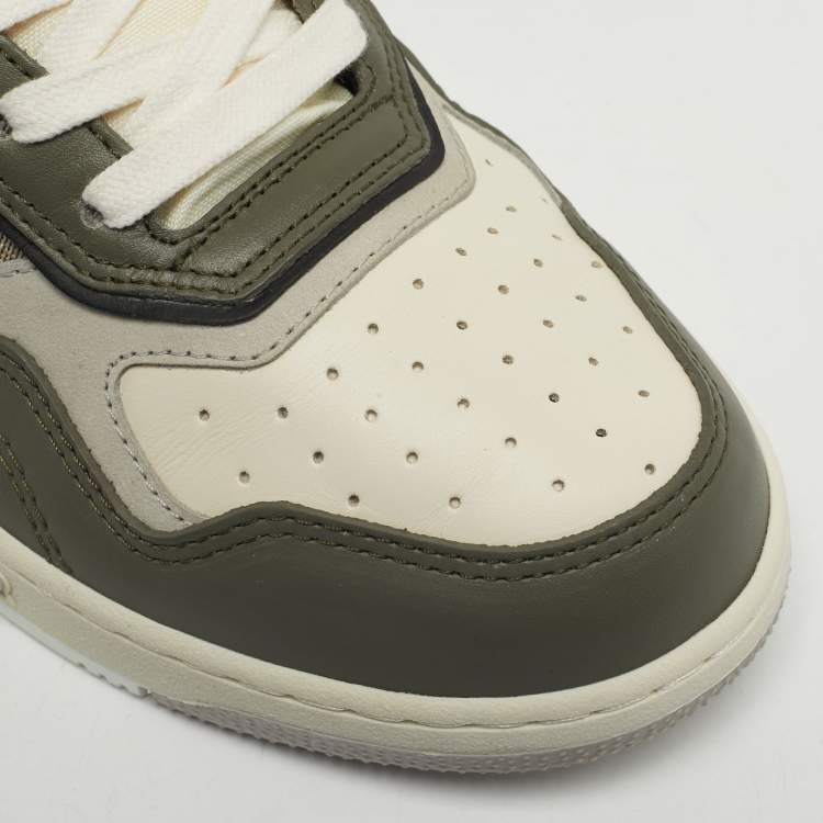 Pre Owned Christian Dior Green/Beige Leather and Canvas B27 High Top Sneakers Size 41.5