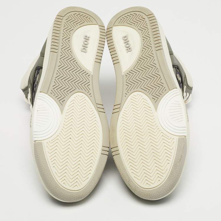 Pre Owned Christian Dior Green/Beige Leather and Canvas B27 High Top Sneakers Size 41.5