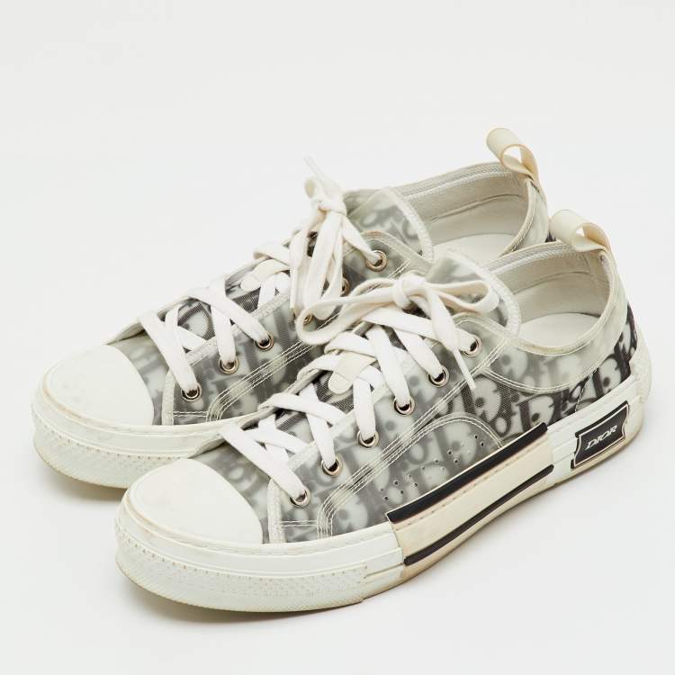 Pre Owned Dior Grey/White Oblique Mesh and Rubber B23 Low Top Sneakers Size 41