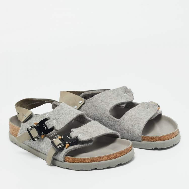 Pre Owned Dior Grey Leather and Wool Milano Slingback Sandals Size 41