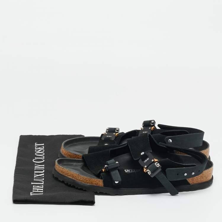 Pre Owned Dior X Birkenstock Milano Black Suede Buckle Slingback Sandals Size 42