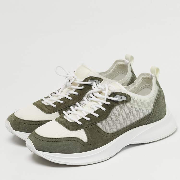 Pre Owned Dior B25 Size 46 Green/White Mesh, PVC and Suede Low Top Sneakers