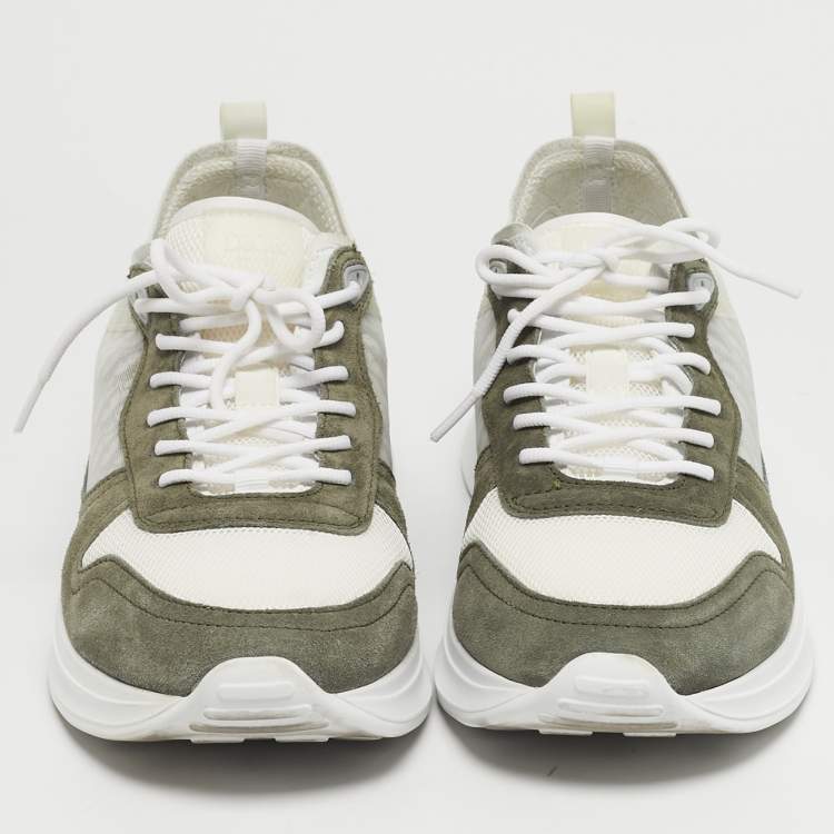 Pre Owned Dior B25 Size 46 Green/White Mesh, PVC and Suede Low Top Sneakers
