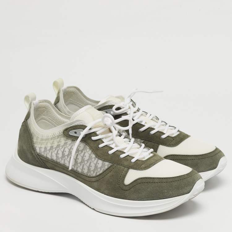 Pre Owned Dior B25 Size 46 Green/White Mesh, PVC and Suede Low Top Sneakers