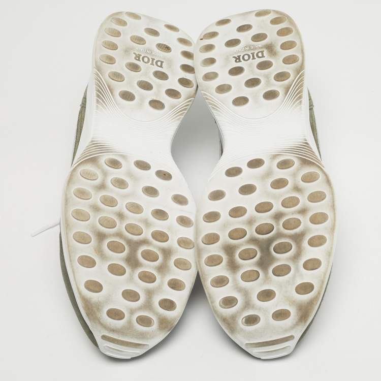 Pre Owned Dior B25 Size 46 Green/White Mesh, PVC and Suede Low Top Sneakers