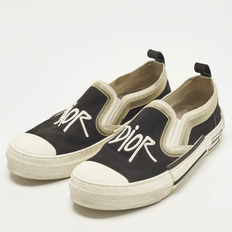 Pre Owned Dior B23 Size 42 Black Canvas and Rubber Slip On Sneakers