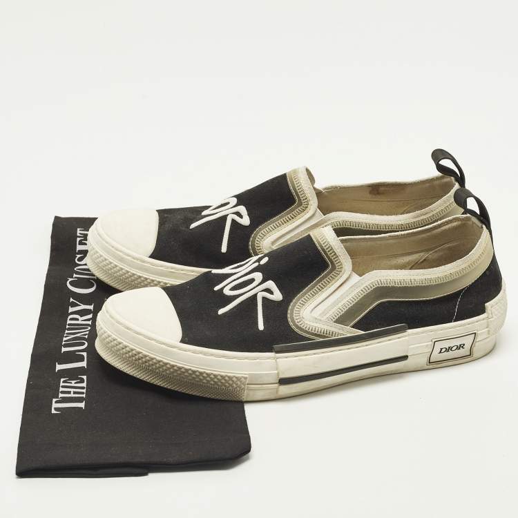 Pre Owned Dior B23 Size 42 Black Canvas and Rubber Slip On Sneakers
