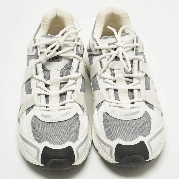 Pre Owned Dior B24 Runtek Up Size 43 Grey/White Fabric and Leather Low Top Sneakers