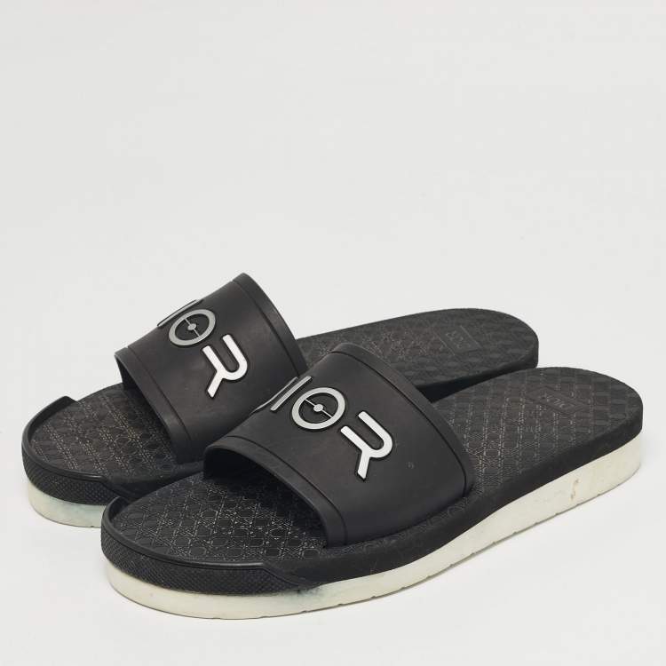 Pre Owned Dior Alpha Size 40 Black Rubber Flat Slide  Sandals