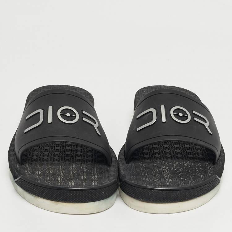 Pre Owned Dior Alpha Size 40 Black Rubber Flat Slide  Sandals