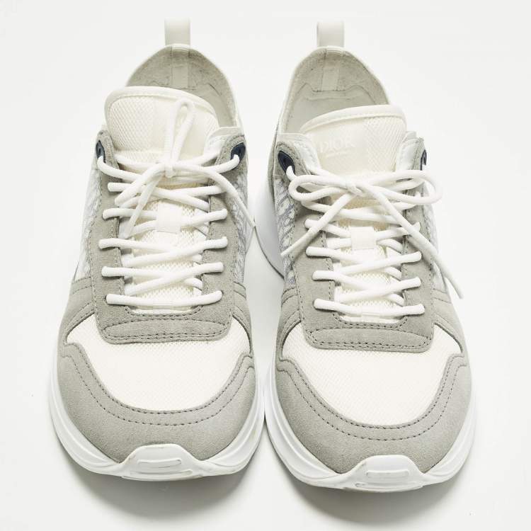 Pre Owned Dior B25 Size 46 Grey Oblique Fabric and Suede Lace Up Sneakers        