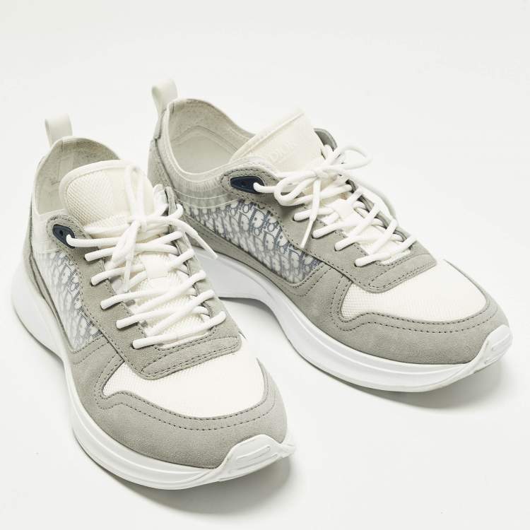 Pre Owned Dior B25 Size 46 Grey Oblique Fabric and Suede Lace Up Sneakers        