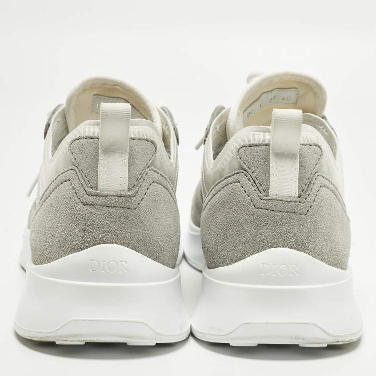 Pre Owned Dior B25 Size 46 Grey Oblique Fabric and Suede Lace Up Sneakers        