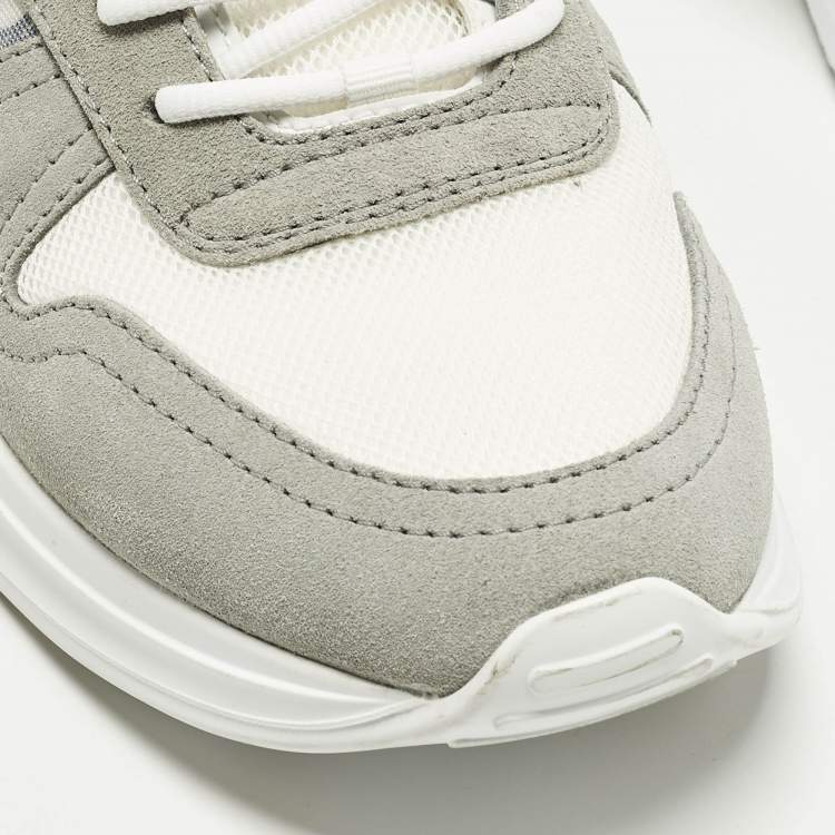 Pre Owned Dior B25 Size 46 Grey Oblique Fabric and Suede Lace Up Sneakers        