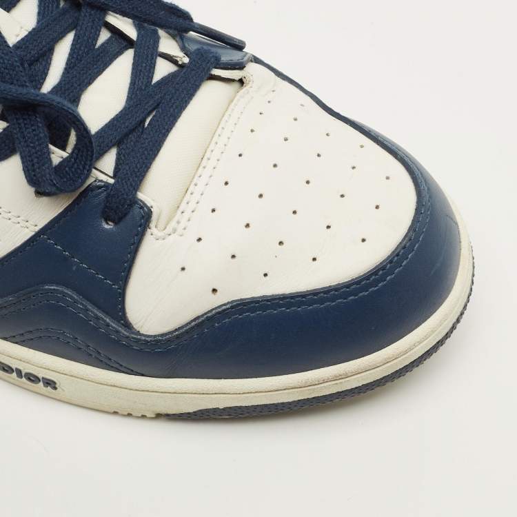 Pre Owned Dior B57 Size 45 White/Navy Blue Leather Dribble Lace Up Sneakers
