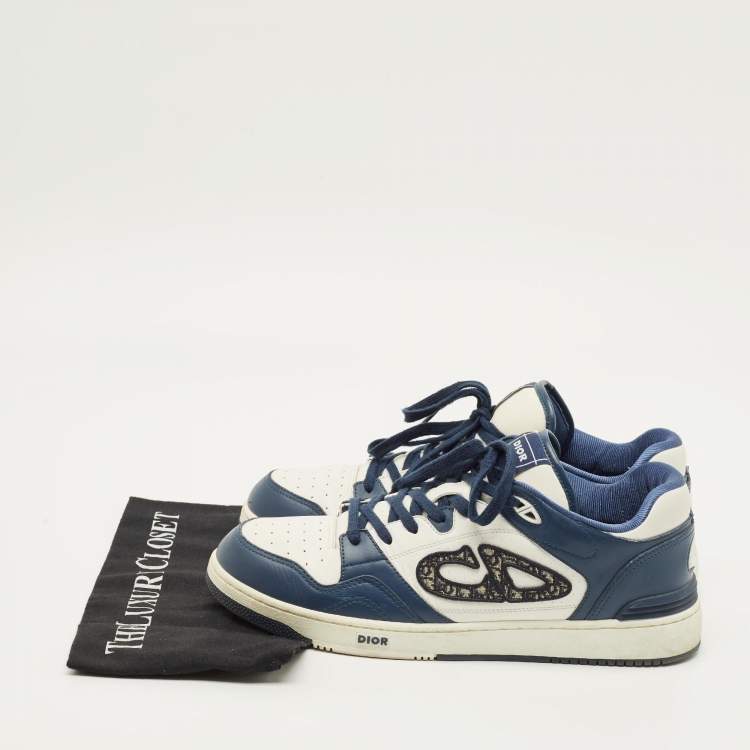 Pre Owned Dior B57 Size 45 White/Navy Blue Leather Dribble Lace Up Sneakers
