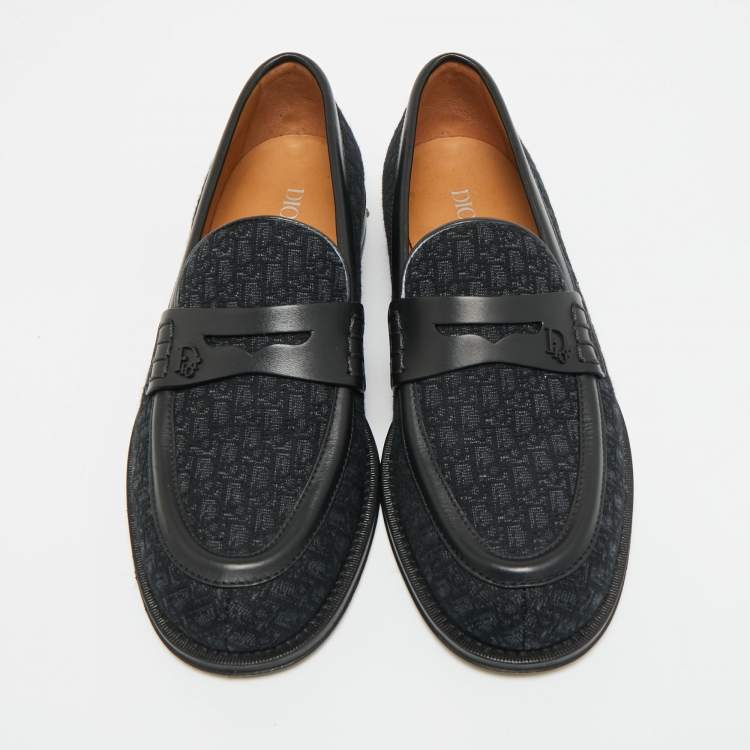 Pre Owned Dior Granville Size 40 Black Jacquard and Leather Loafers