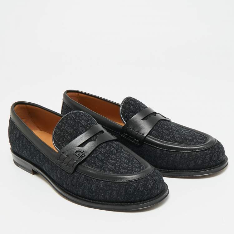 Pre Owned Dior Granville Size 40 Black Jacquard and Leather Loafers
