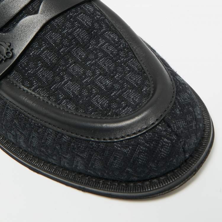 Pre Owned Dior Granville Size 40 Black Jacquard and Leather Loafers