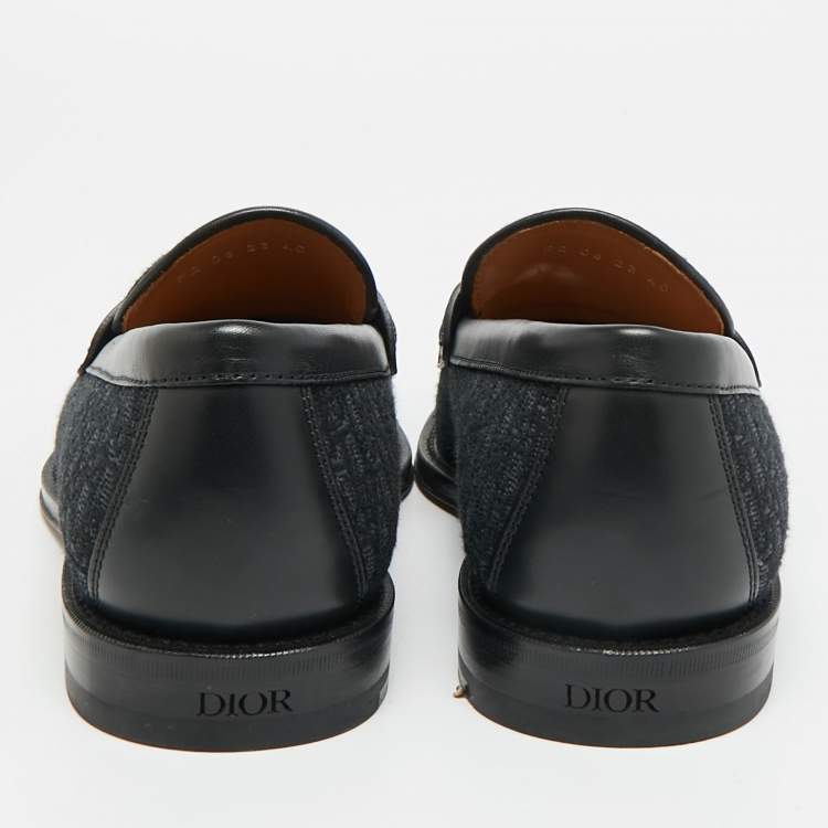 Pre Owned Dior Granville Size 40 Black Jacquard and Leather Loafers