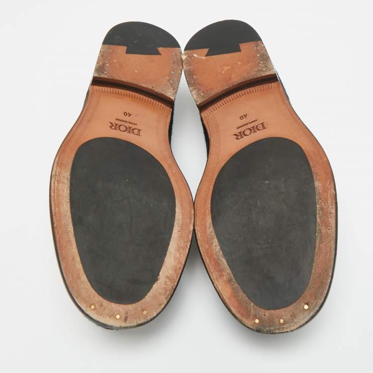 Pre Owned Dior Granville Size 40 Black Jacquard and Leather Loafers