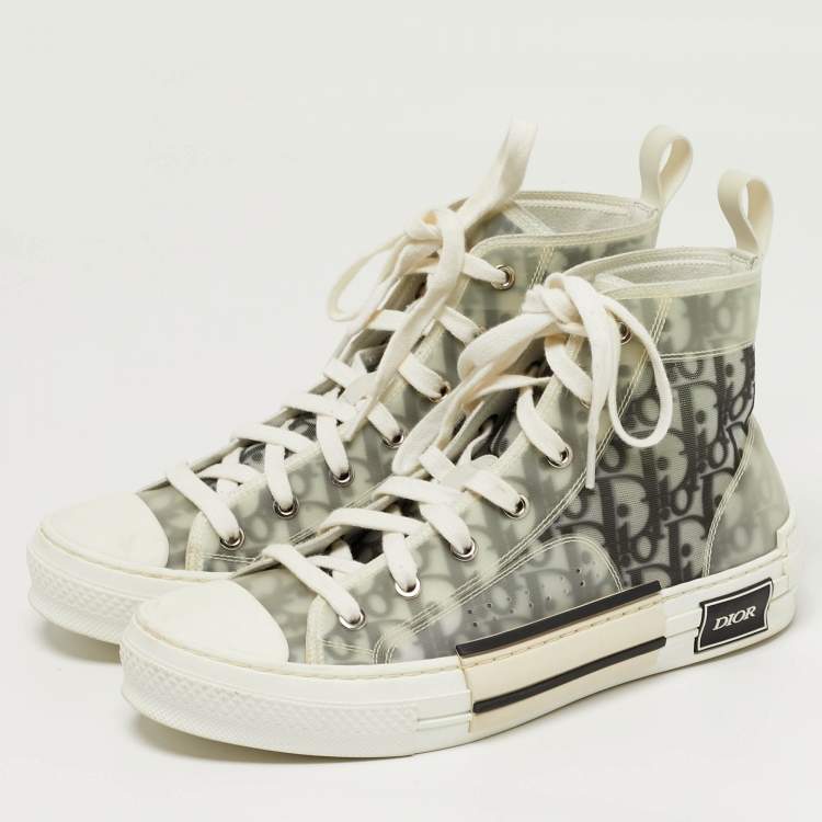 Pre Owned Dior B23 Size 40 White/Black Oblique Mesh and Rubber High Top Sneakers