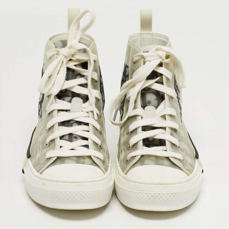 Pre Owned Dior B23 Size 40 White/Black Oblique Mesh and Rubber High Top Sneakers