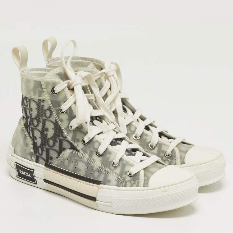 Pre Owned Dior B23 Size 40 White/Black Oblique Mesh and Rubber High Top Sneakers