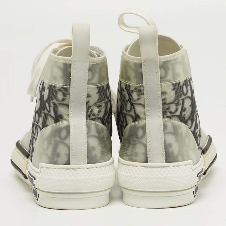Pre Owned Dior B23 Size 40 White/Black Oblique Mesh and Rubber High Top Sneakers