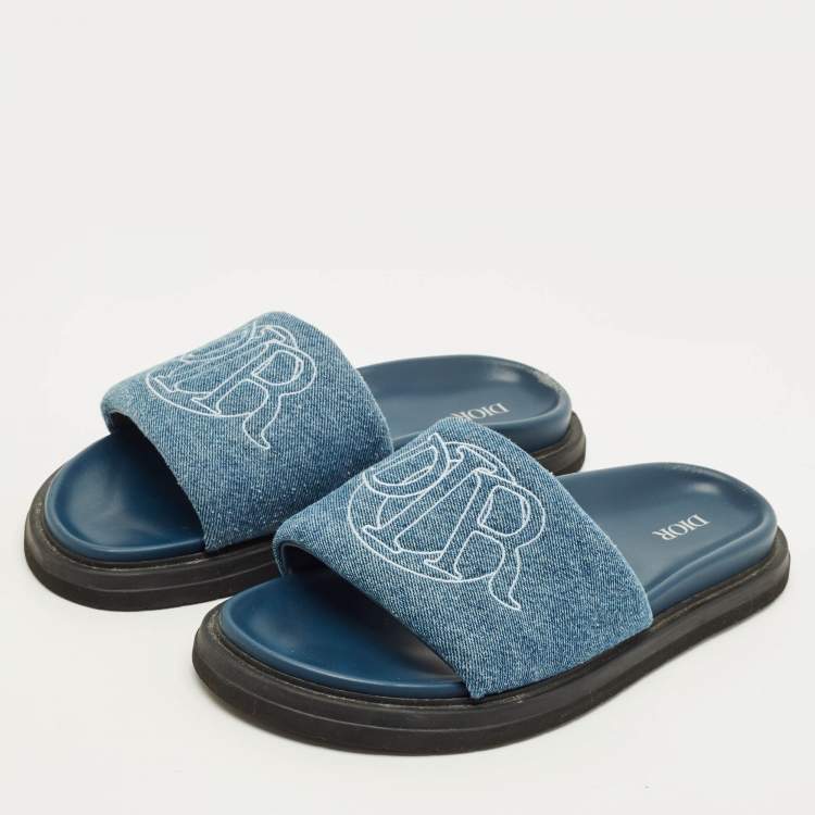 Pre Owned Dior Aqua Size 43 Blue Denim Slide Sandals