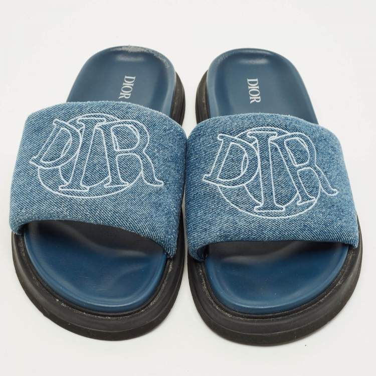 Pre Owned Dior Aqua Size 43 Blue Denim Slide Sandals