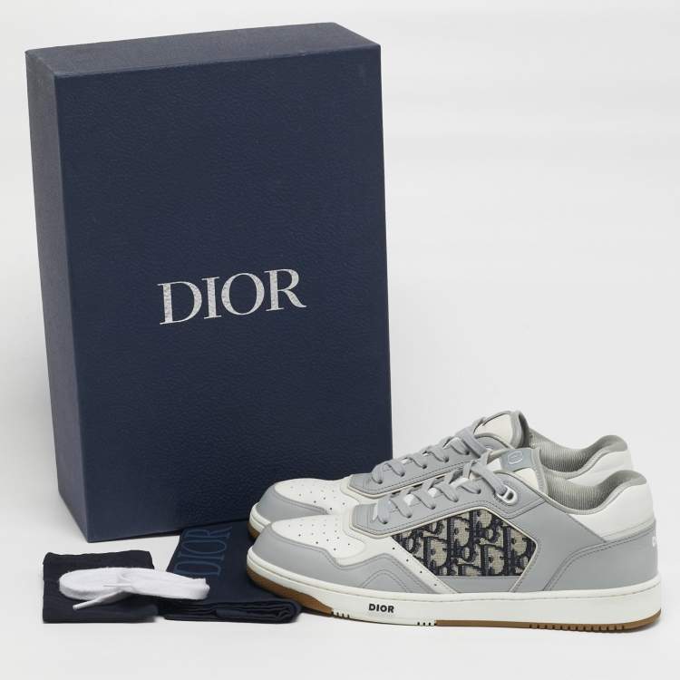 Pre Owned Dior B27 Size 45 Grey  Oblique Canvas and Leather Low Top Sneakers