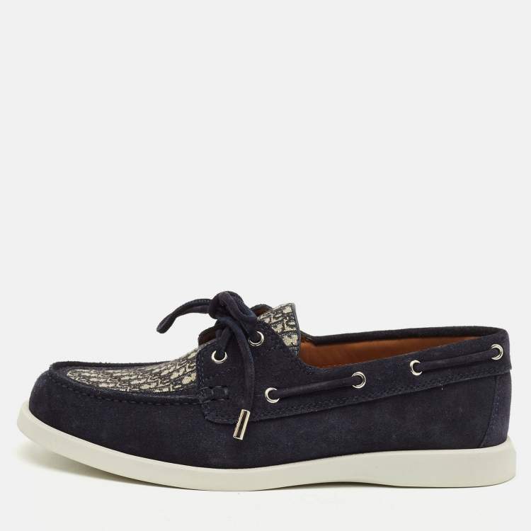 مملوكة مسبقًا Dior Granville Size 40 Navy Blue Oblique Canvas and Suede Boat Shoes