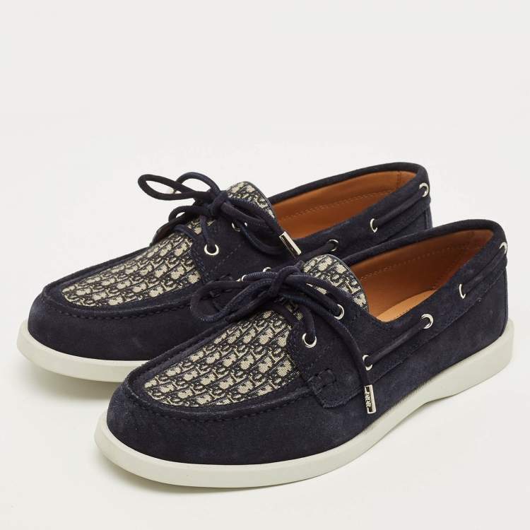 مملوكة مسبقًا Dior Granville Size 40 Navy Blue Oblique Canvas and Suede Boat Shoes