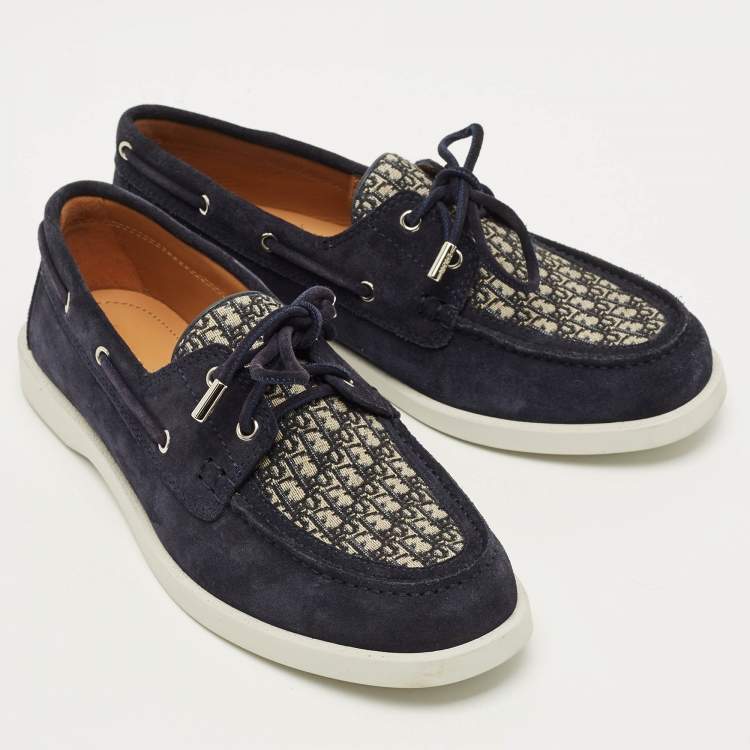 مملوكة مسبقًا Dior Granville Size 40 Navy Blue Oblique Canvas and Suede Boat Shoes