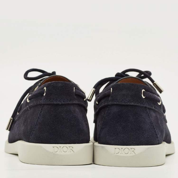 مملوكة مسبقًا Dior Granville Size 40 Navy Blue Oblique Canvas and Suede Boat Shoes