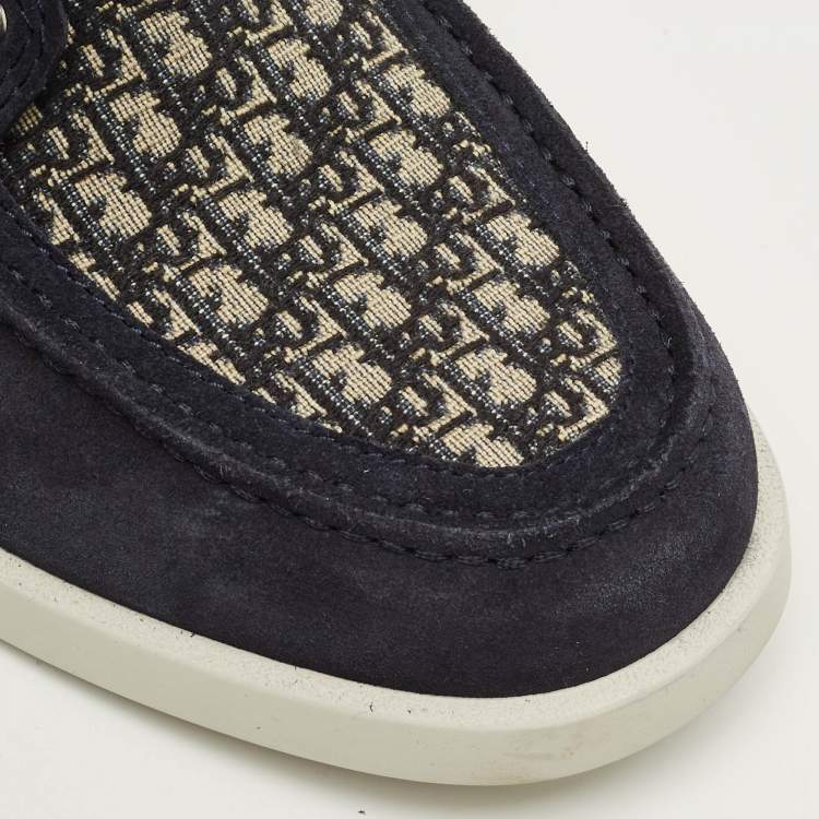 مملوكة مسبقًا Dior Granville Size 40 Navy Blue Oblique Canvas and Suede Boat Shoes