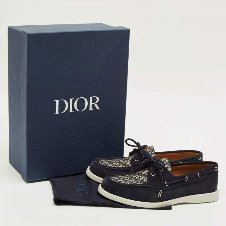 مملوكة مسبقًا Dior Granville Size 40 Navy Blue Oblique Canvas and Suede Boat Shoes