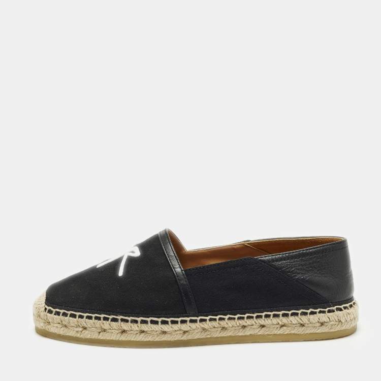 Pre Owned Dior Logo Embroidery Size 40 Black Canvas and Leather Slip On Espadrilles