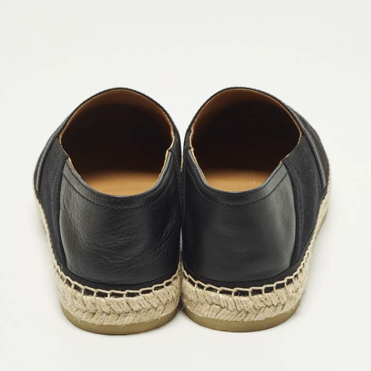 Pre Owned Dior Logo Embroidery Size 40 Black Canvas and Leather Slip On Espadrilles
