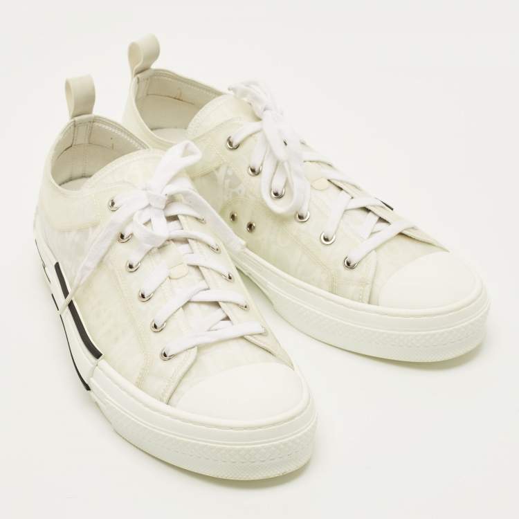 Pre Owned Dior B23 Size 45 White Mesh and PVC Lace Up Sneakers