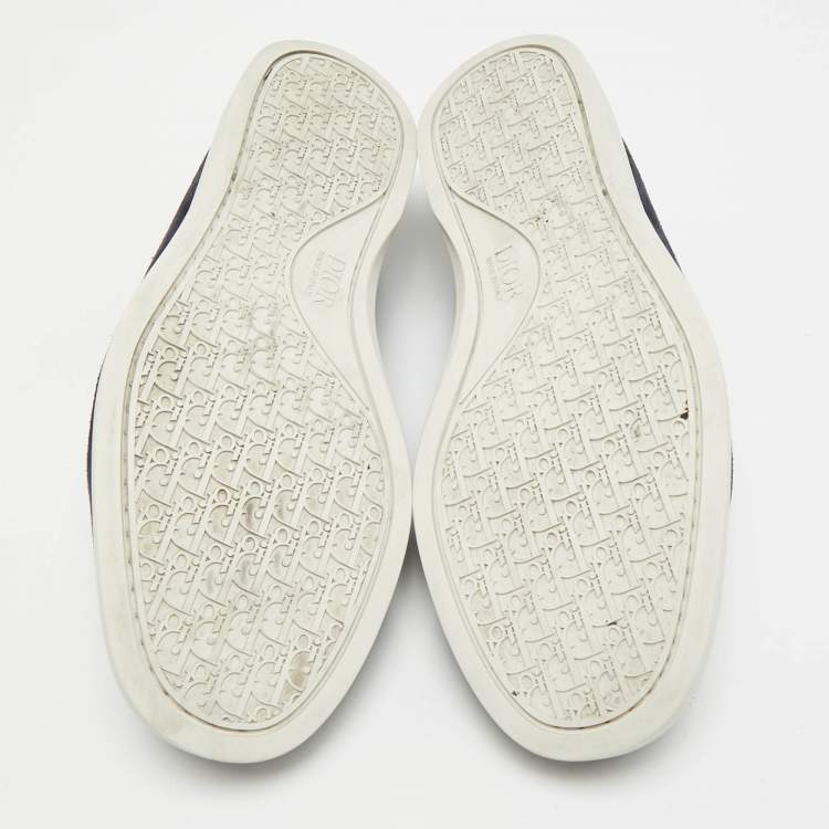 Pre Owned Dior Granville Size 41.5 Navy Blue Oblique Jacquard and Suede Loafers