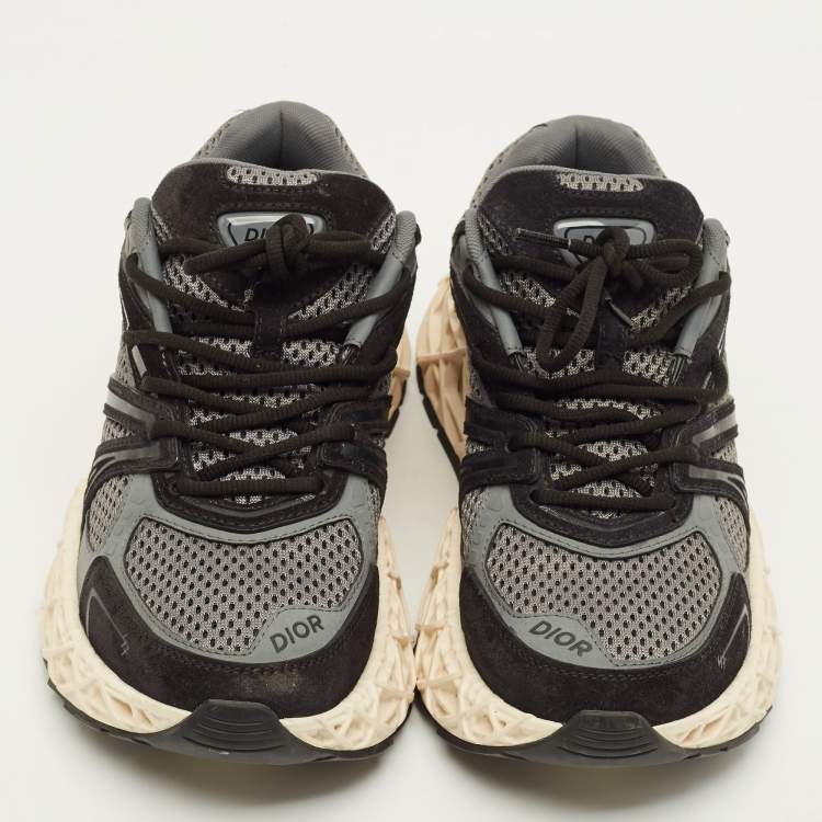 Pre Owned Dior B35 Size 41 Grey/Black Mesh and Suede NXXT Lace Up Sneakers