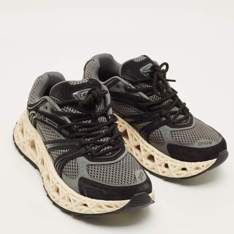 Pre Owned Dior B35 Size 41 Grey/Black Mesh and Suede NXXT Lace Up Sneakers