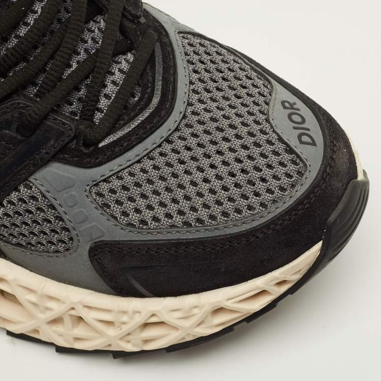 Pre Owned Dior B35 Size 41 Grey/Black Mesh and Suede NXXT Lace Up Sneakers