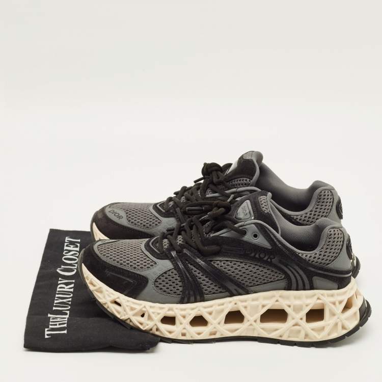 Pre Owned Dior B35 Size 41 Grey/Black Mesh and Suede NXXT Lace Up Sneakers