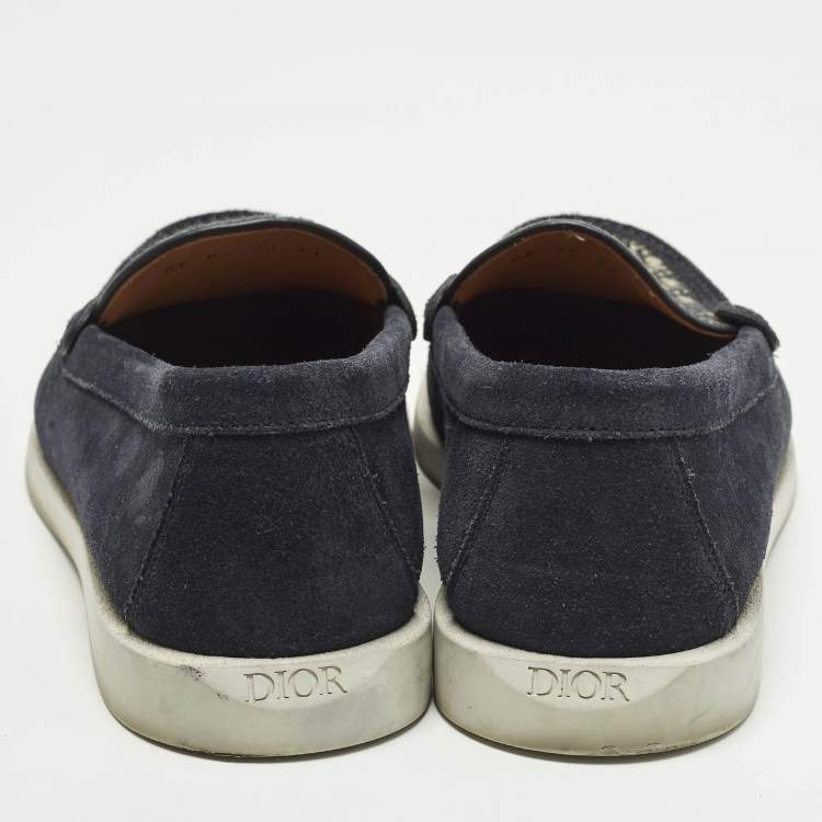 Pre Owned Dior Granville Size 41 Navy Blue Suede and Oblique Embroidered Canvas Loafers 