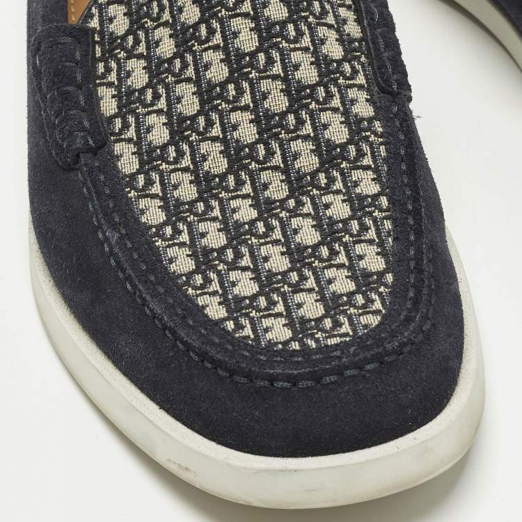Pre Owned Dior Granville Size 41 Navy Blue Suede and Oblique Embroidered Canvas Loafers 