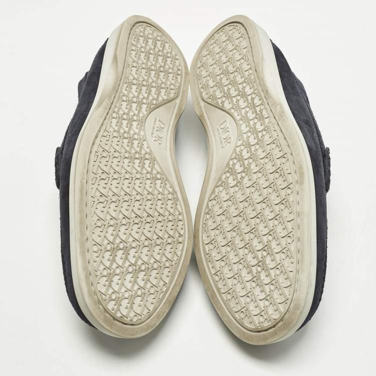 Pre Owned Dior Granville Size 41 Navy Blue Suede and Oblique Embroidered Canvas Loafers 